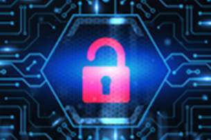 A red lock on a blue background
Description automatically generated