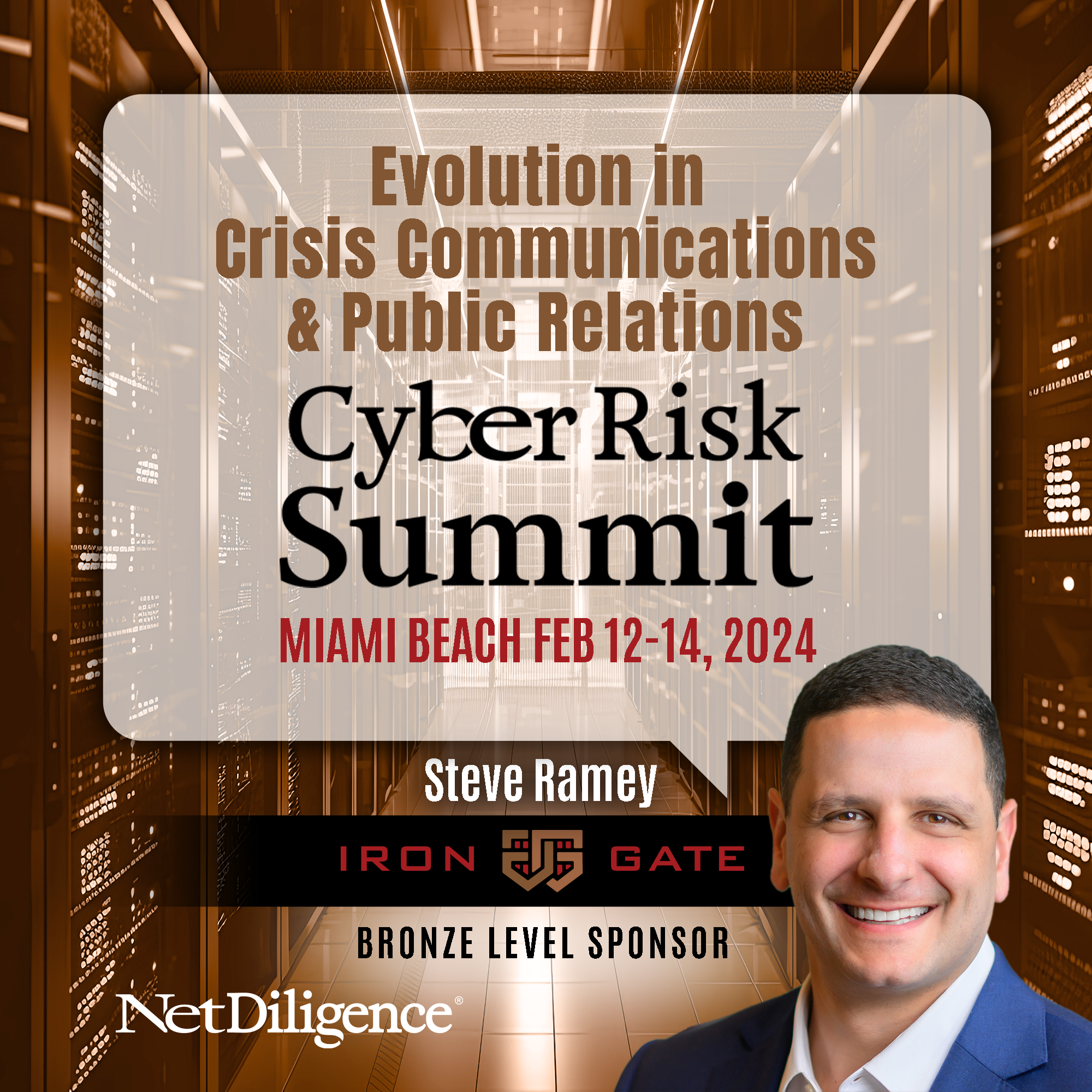 IronGate CEO Steve Ramey a panelist at NetDiligence CyberRisk Summit talking about the evolution in crisis communications and public relations